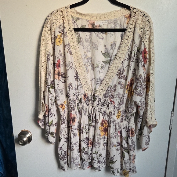 Coco Jamison Boho Floral Lace Trim Women's Rayon Kimono Size Large EUC - Picture 9 of 15